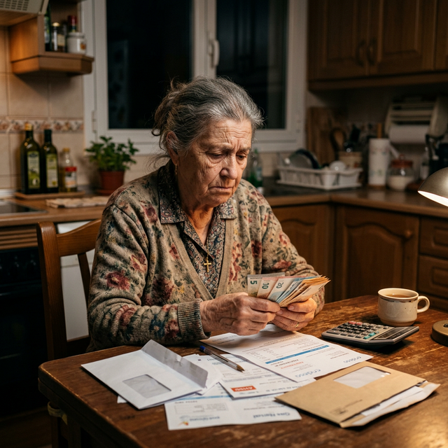 Se�ora revisando facturas y gastos del hogar