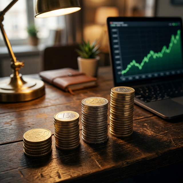 Monedas apiladas representando el interés compuesto